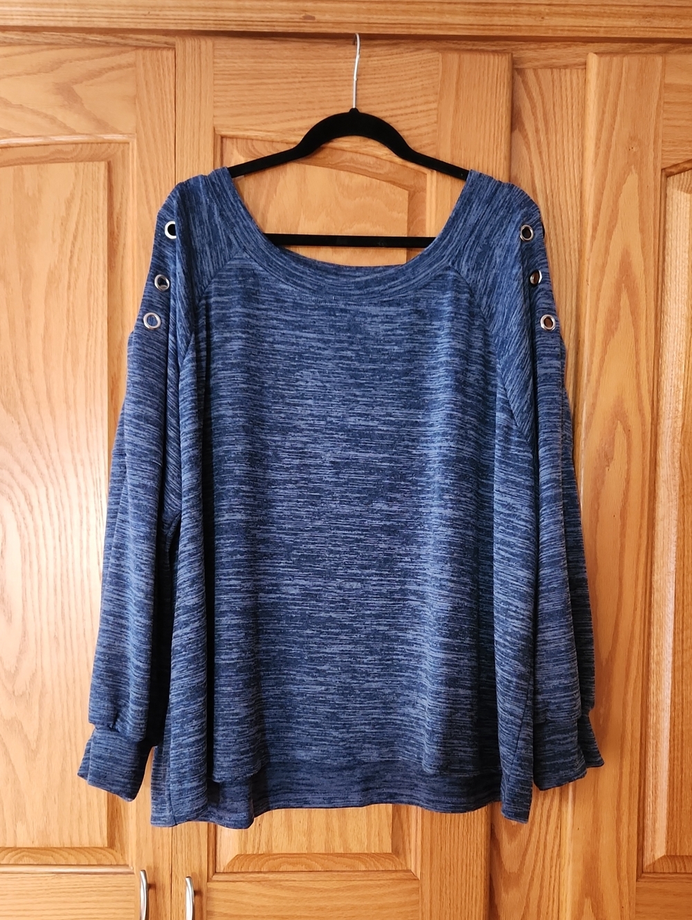 Studio 1886 Blue Marled Knit Top with Eyelet Shoulders